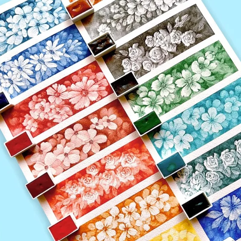 24 Colors Full Block Solid Watercolor Pigment High Transparency Art Supplies Artist Hand-painted Works Creation Water Color