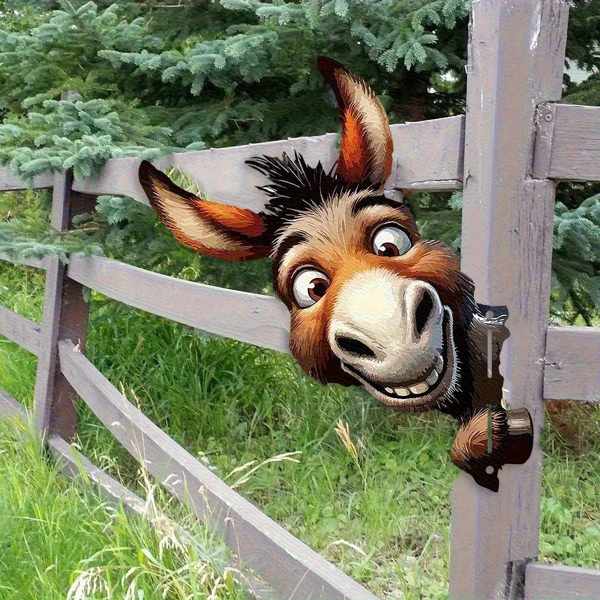 CIFBUY Funny Donkey Metal Wall Art, Cute Peeking Donkey Fence Metal Wall Hanging Decor