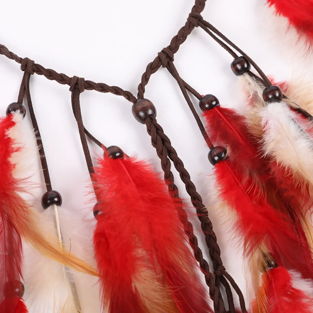 موضة شرابة ريشة عقال مطرز قابل للتعديل بوهو نمط غطاء الرأس العرقية البوهيمي قوس قزح الهندي عقال النساء