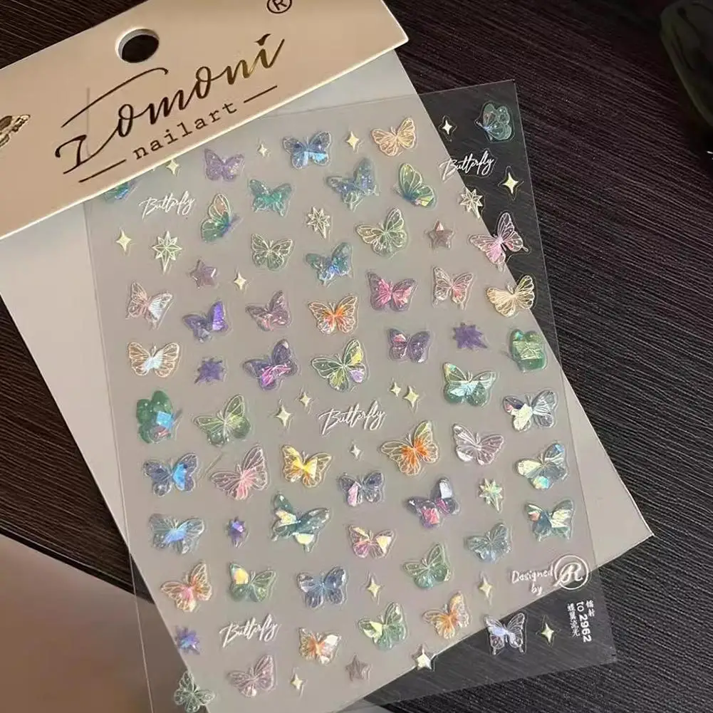 Pegatinas de mariposa para decoración de uñas, calcomanías de mariposa, decoración de uñas Aurora, calcomanías de diseño 5D para uñas en relieve, luz de concha artística DIY Mani K1H3