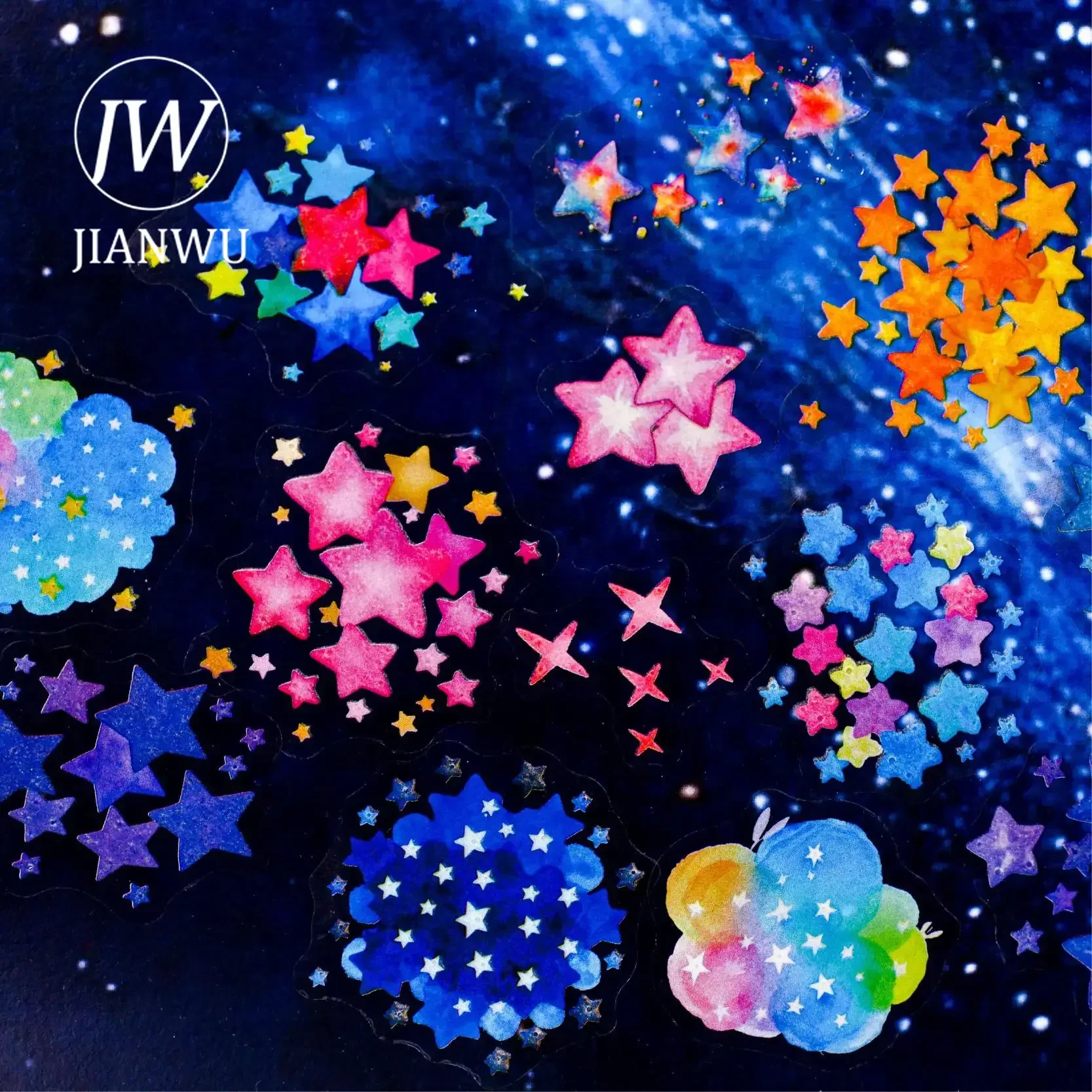 

JIANWU Night Star Series Cute Luminous Star Landscape Material Collage Sticker Creative DIY Journal Scrapbook Stationery