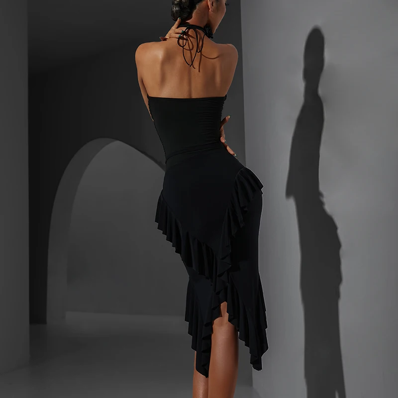 Adults Latin Dance Competition Costume Sexy Flower Latin Top Ruffled Skirt For Women Latin Dance Clothing Stage Dancewear SL8339