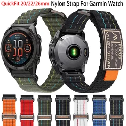 Quickfit 20 22 26 mm Wave Travel Nylon Strap For Garmin Watch Fenix 7 7S 7X E 8 AMOLED 43 47 51 Enduro 1 2 3 Approach S70 Band