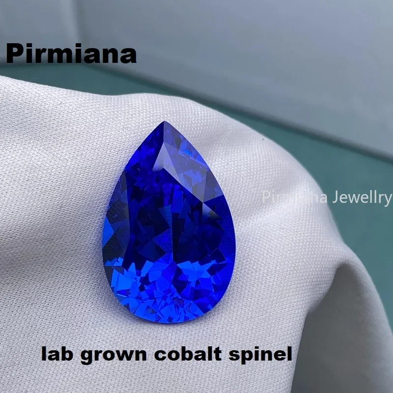 Pirmiana Hand Made Big Size 25.5x17mm Pear Shape Lab Grown Cobalt Spinel Loose Gemstones for Jewelry Making