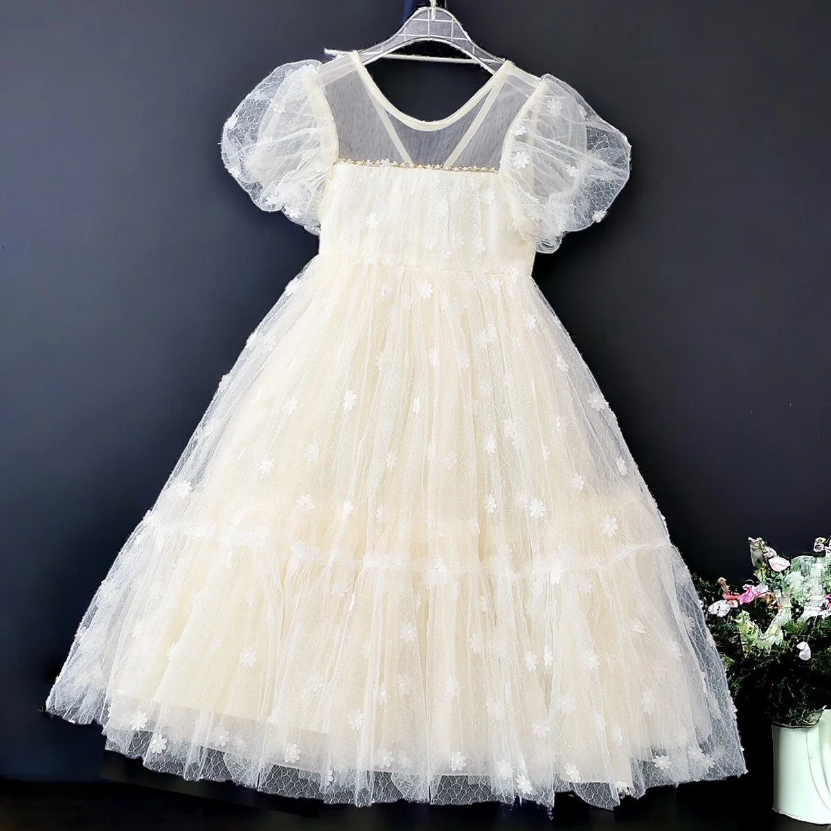 Baby Kids Lace Prom Dresses for Girls Outfits Bohemia Summer Short Sleeve Children Princess Lolita Costumes 5 7 9 10 11 13 Years