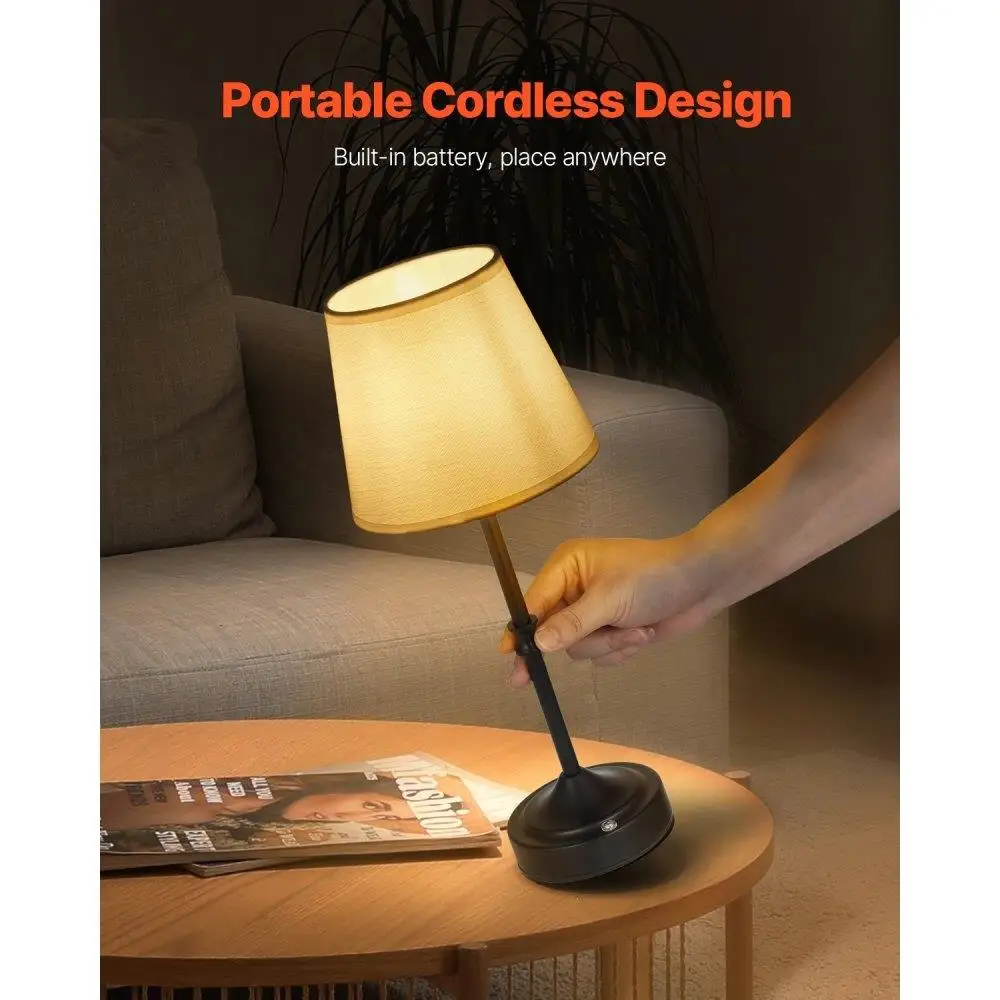 Rechargeable Cordless Table Lamp 5200mAh Battery Fabric Shade Black Elegant Desk Lighting