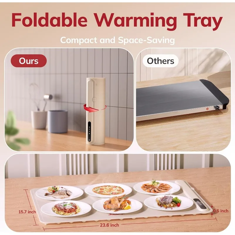 Electric Warming Tray with Adjustable Temperature, Laudlife Foldable Food Warmer for Parties Features 3 Modes & Fast Heating