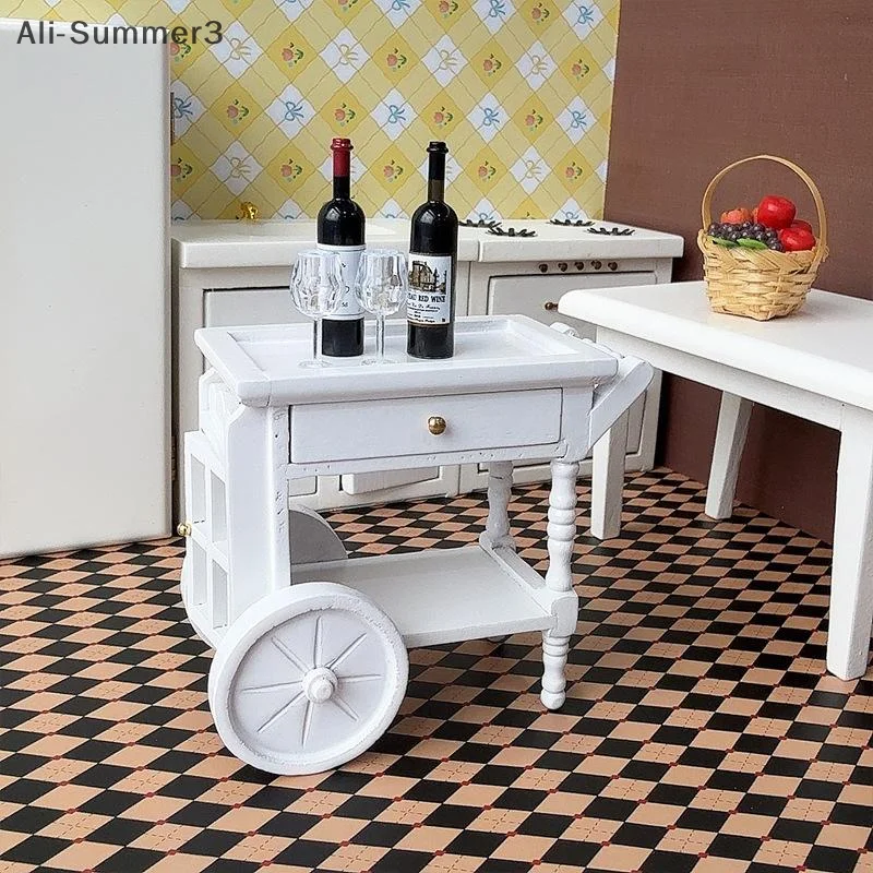 1 قطعة 1: 12 دمية بيضاء خشبية وجبة سائق عربة نموذج محاكاة عربة اليد حلية بيت الدمية مطعم المشهد اكسسوارات