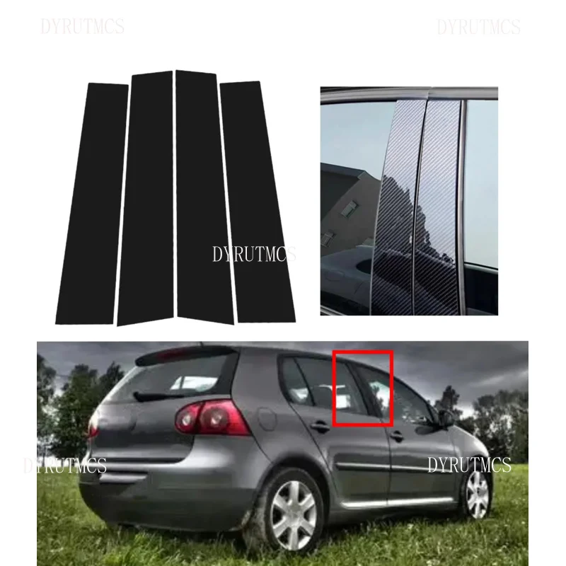 

4pcs Glossy Black Pillar Post Carbon Fiber For Volkswagen Golf 5 V MK5 2003-2009 2004 2005 Window Door Deal B CCover Sticker