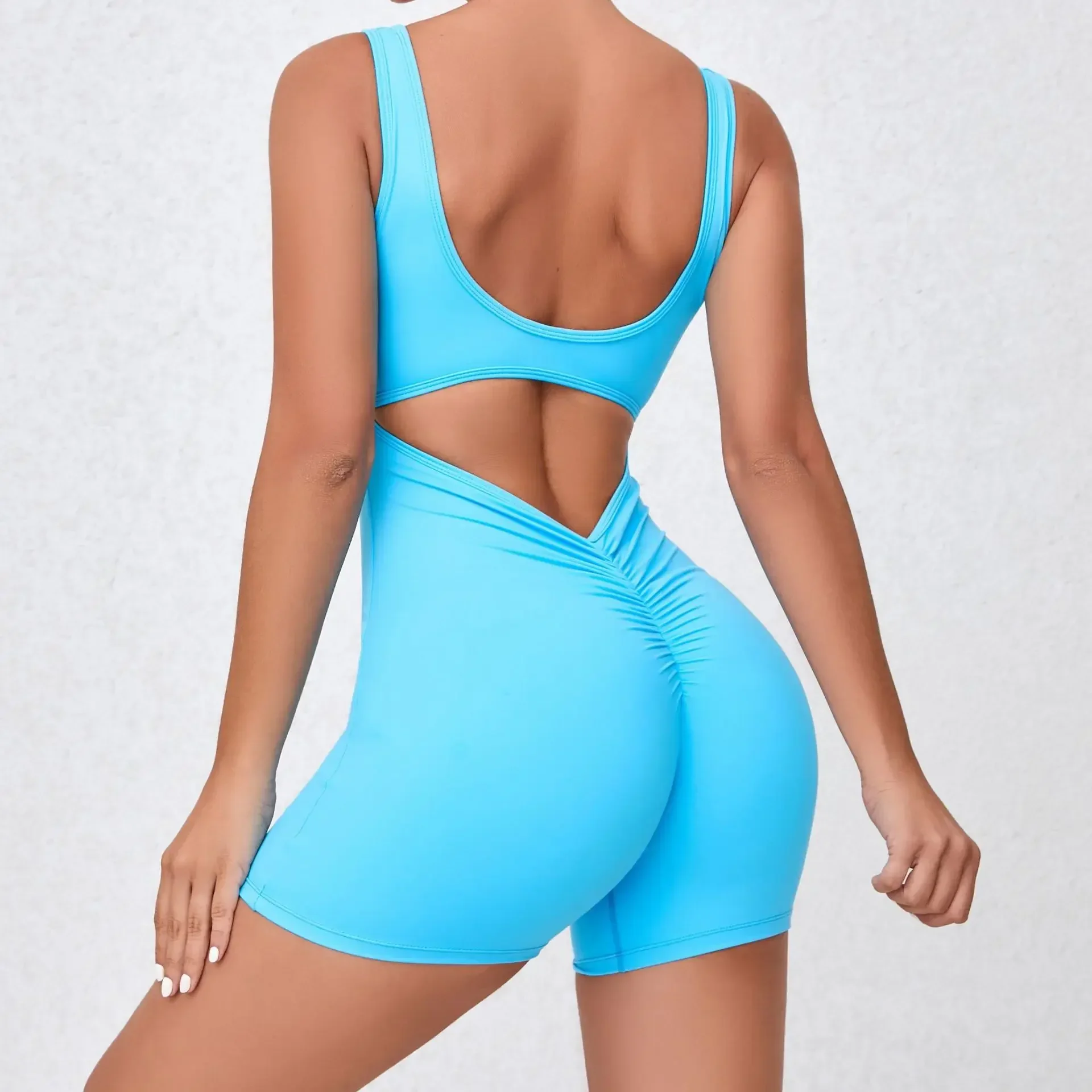 

Seamless Yoga Jumpsuits Sports Fitness Hip-lifting Zipper Backless Short-Sleeved Dance One-piece Workout Gym Tracksuit for Women