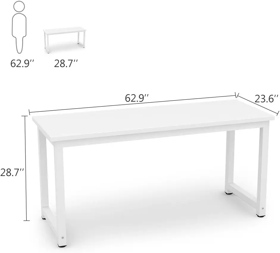 Computer Desk, 63 inch Large Office Desk Computer Table Study Writing Desk for Home Office, White