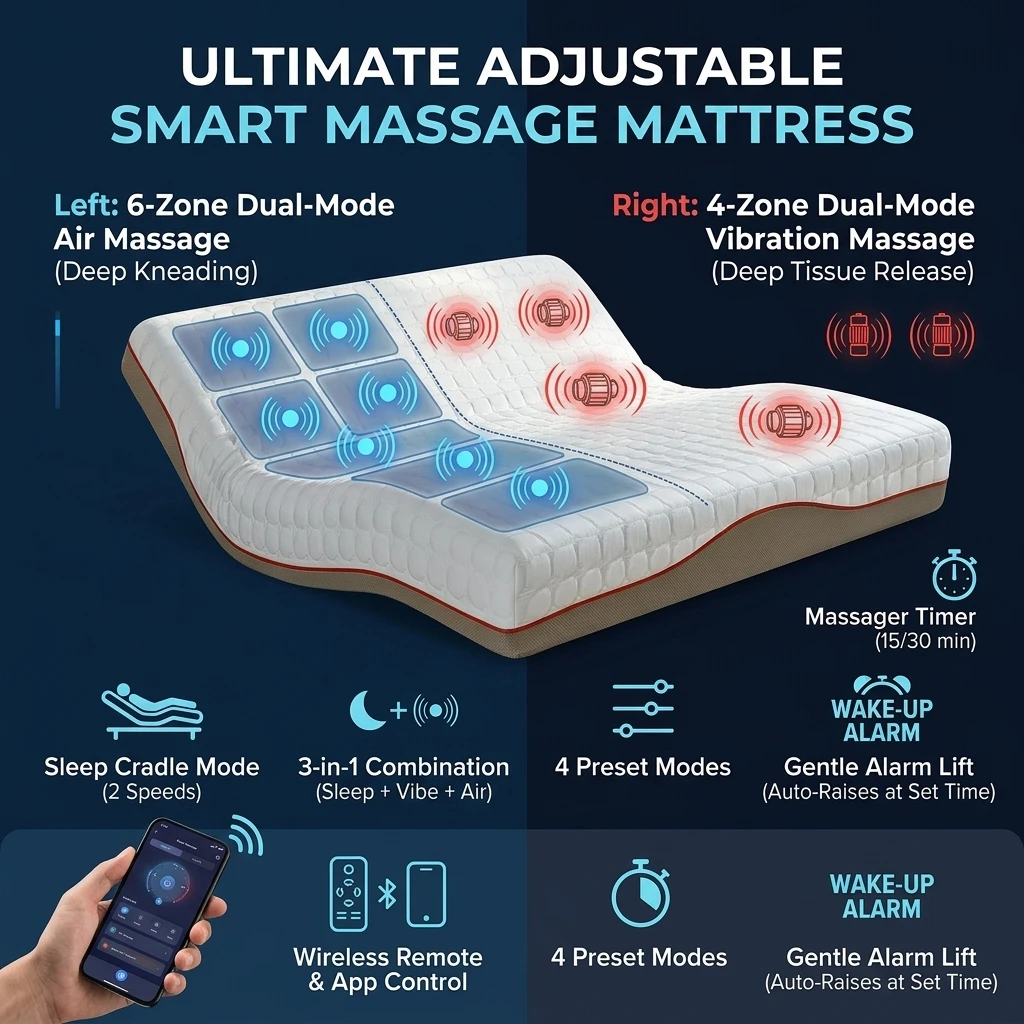 Coofull Airbag Vibration Massage Adjustable Electric Bed With Cradle Mode APP Control Foam Mattress for Home Care OEM Factory