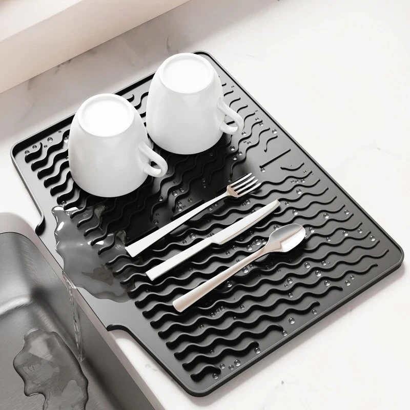 Slope guide bowl dish drying filter mat, Heat resistant pad Kitchen accessorie Silicone tableware drain mat, anti slip sink mat