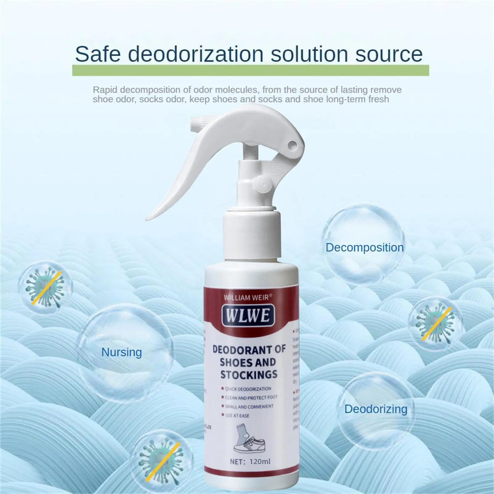 100ml Shoe Shock Anti-bacterial Spray Foot Odor Shoes Stink Freshener Socks Odor Remover Spray Refresh Antiperspirant