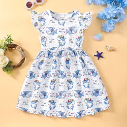 2024 Summer Dress Kids Girl Clothes Music Shark Short Sleeve Casua Fashion Birthday Baby Girl Dresses 2 3 4 5 6 7 8 Years Old