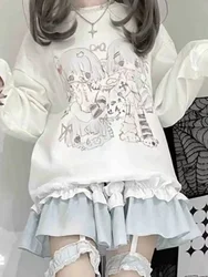 Deeptown-japonês Harajuku Anime Hoodie Branco, Streetwear bonito dos desenhos animados, moletom de manga comprida, tops escolares, Kawaii, Y2K, 2023