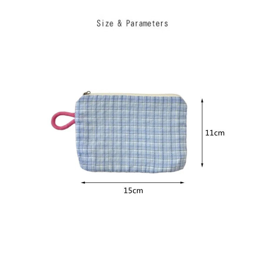Small Plaid Travel Cosmetic Lipstick Key Card Data Cable Portable Storage Bag Girls Makeup Handbags Wallet Pouch Bags Organizer
