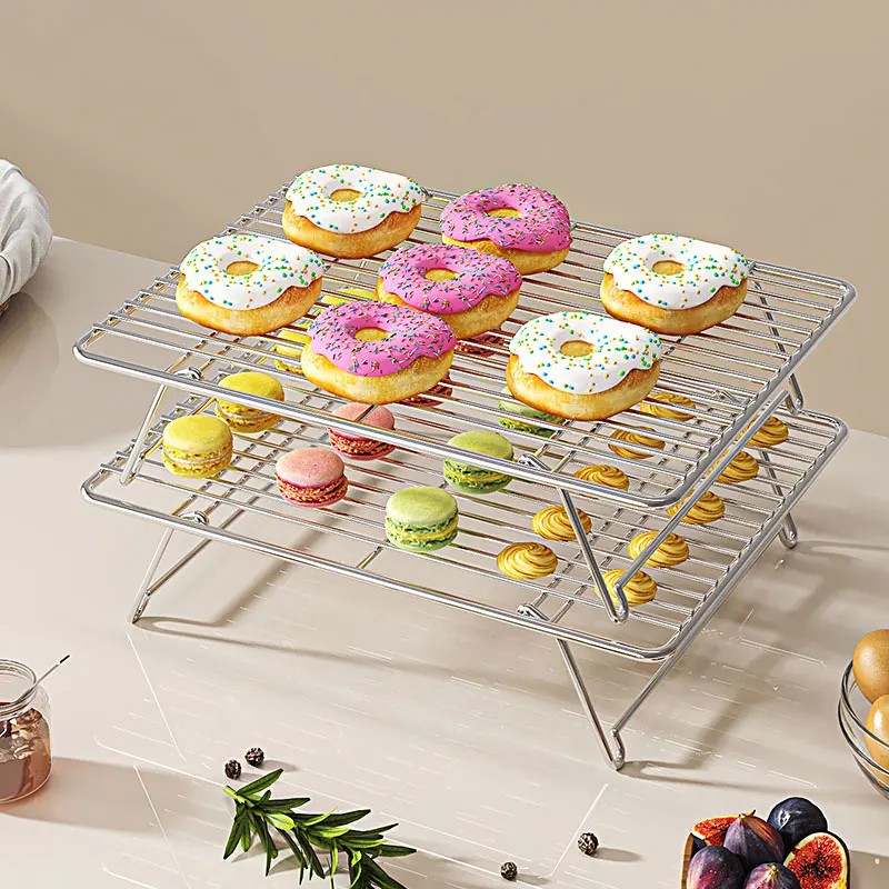 304 Stainless Steel Foldable Cooling Rack Multilayer Cake Bread Drying Rack Oven-Safe Heat Dissipation Tool Easy to Store Clean