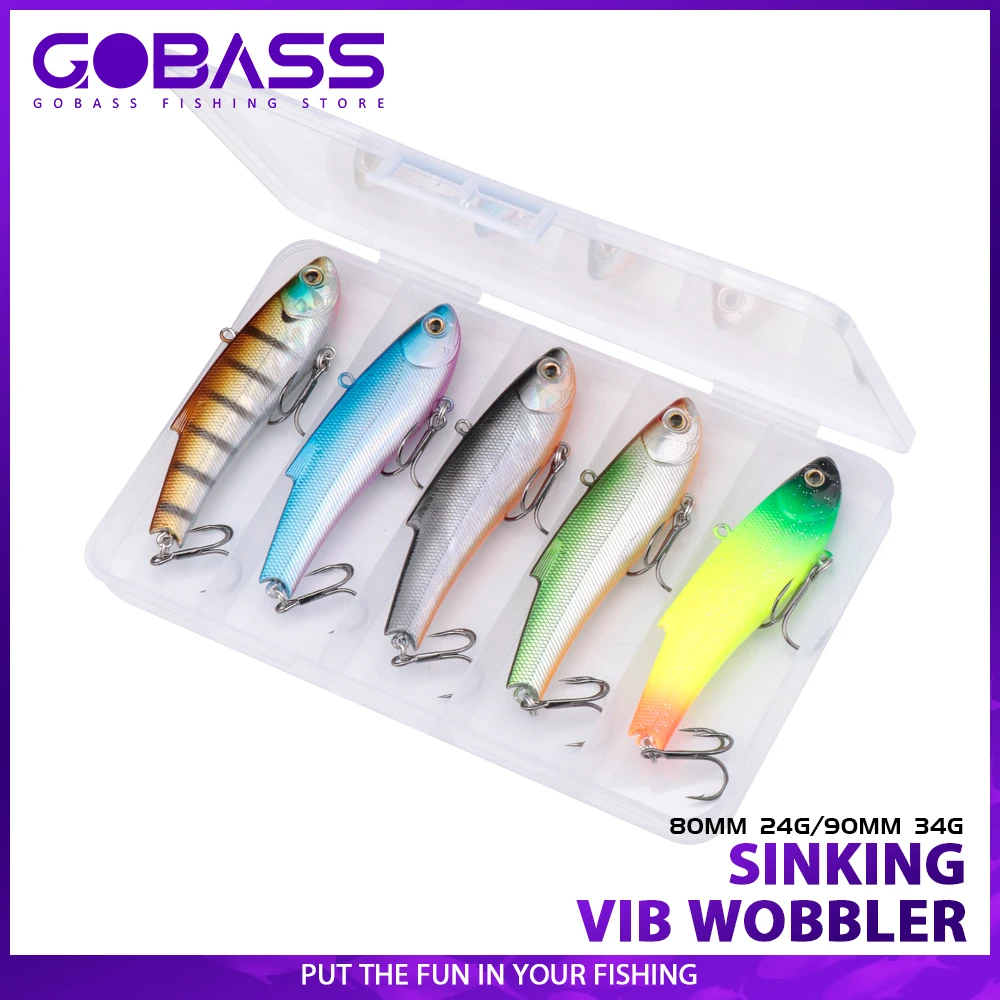 

GOBASS 5pcs Sinking Vibration Fishing Lures Set 24g/34g Vib For Winter Fishing Tackle Lures Hard Bait Rattling Wobblers For Pike