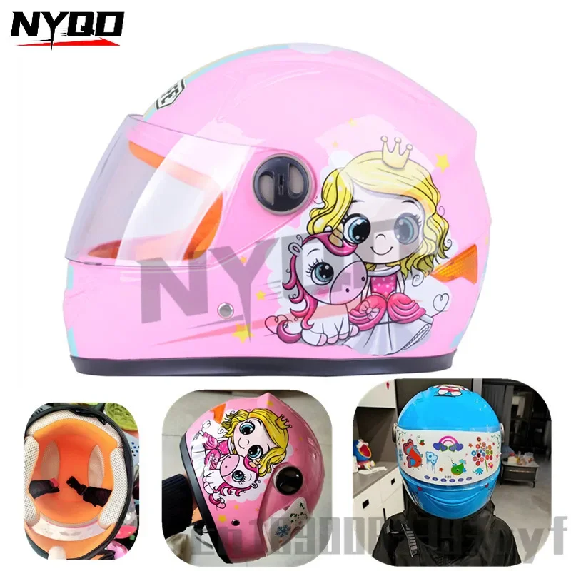 Autumn Winter Cartoon Child Full Face Motorcycle Helmet Child for Skating Skiing Riding Motorbike Helmet Boy Girl 45-52CM