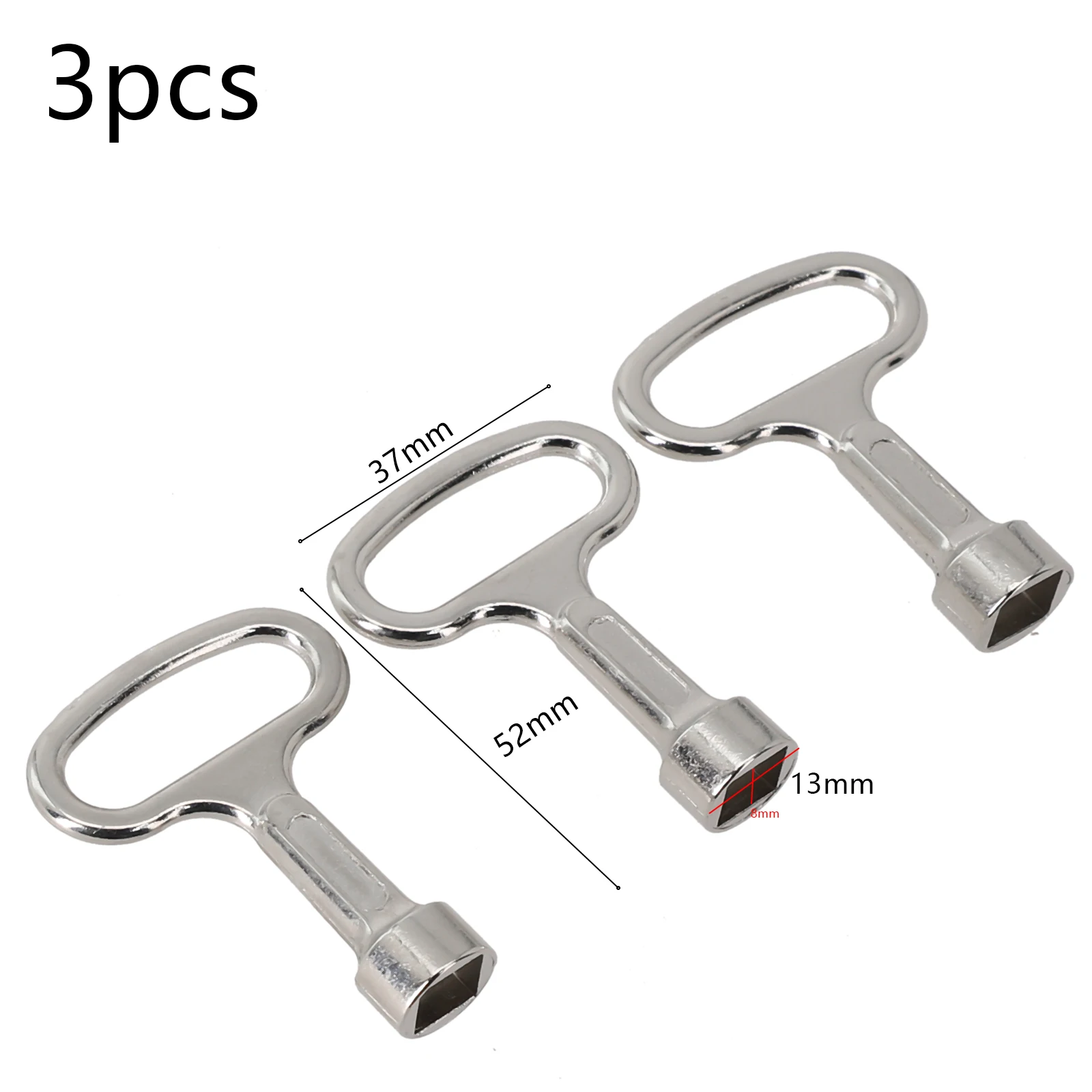 3Pcs Square Key Plumbing Hole Faucet Key Water Valve Tap Square Socket Special Lock Wrench Silver Square Wrenches 8*8mm