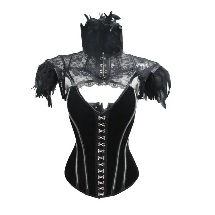 Ensemble moulant en velours Bla, jupe gothique longueur au sol, Punk k scène ow, col en plumes, Costume d'élégance pour femmes