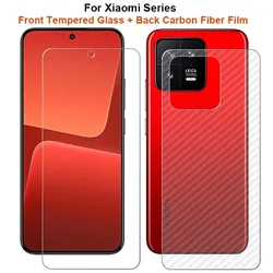 For Xiaomi Mi 14T 14 13 13T 12 12T 11T Ultra Lite Pro 11 Lite 5G NE = Back Carbon Fiber Film + Tempered Glass Screen Protector