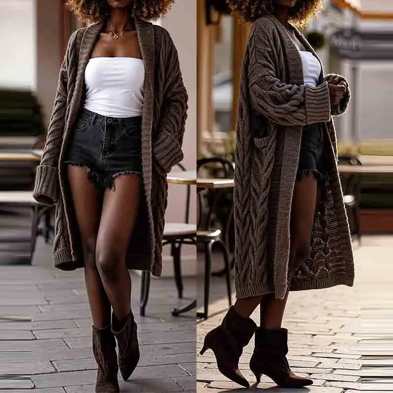 

Женское элегантное длинное верхнее пальто с v-образным вырезом, осенняя мода, уличные однотонные куртки, повседневный свободный кардиган с длинными рукавами