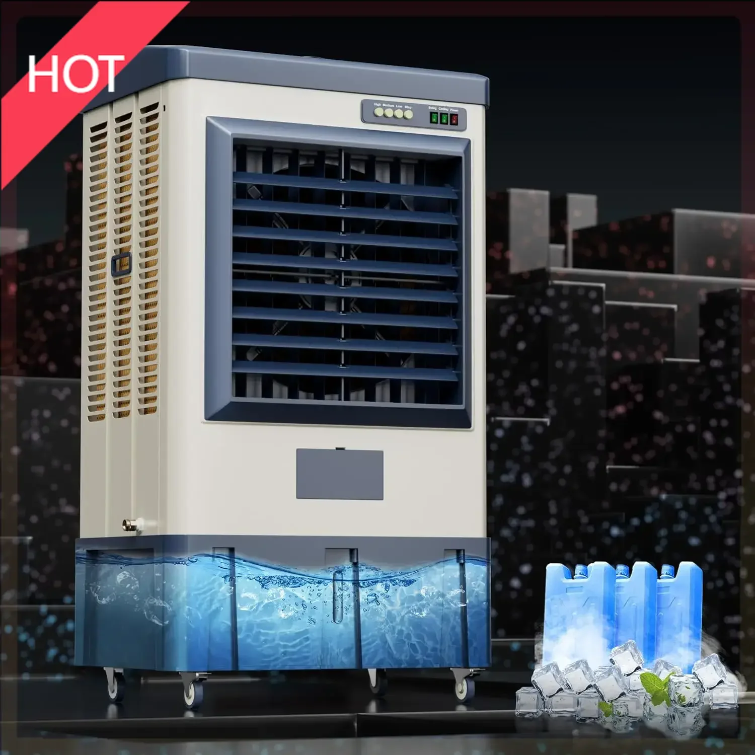 

Портативный испарительный воздухоохладитель 4800CFM с непрерывным автоматическим заполнением, наружный охлаждающий вентилятор, бак 10,6 галлонов, 120 ° Осцилляция