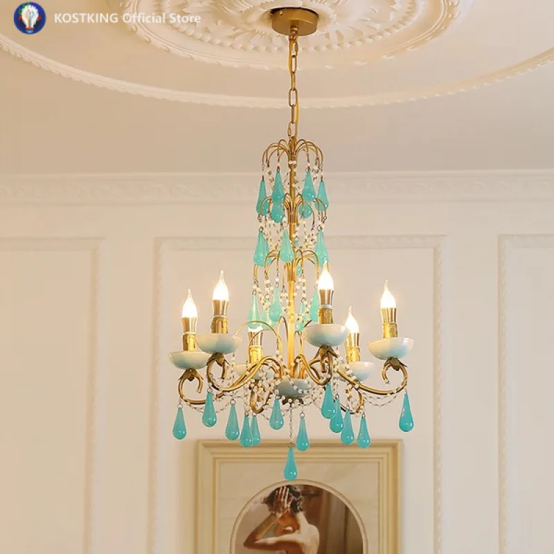 

Modern Splendid Art Deco Blue Water Drop Chandeliers Crystal Chandelier Glass pendant lamp ceiling Living Room Lighting