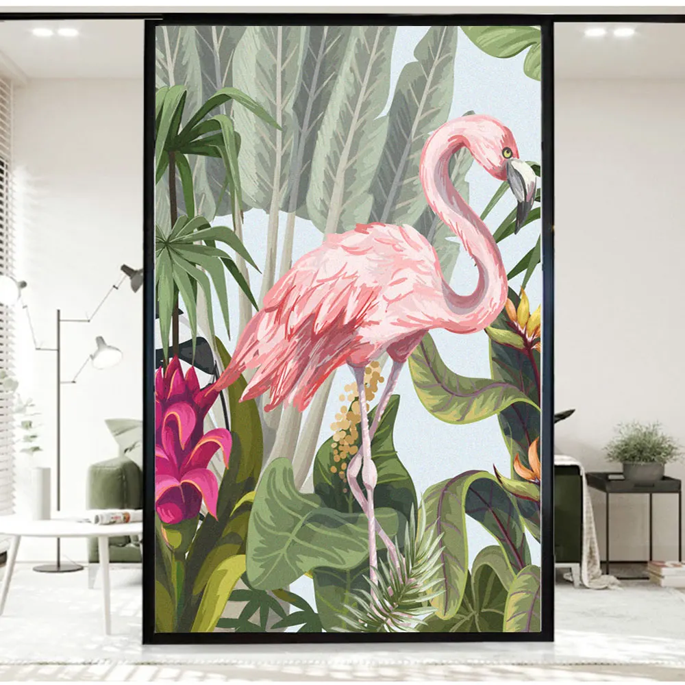 Privacy Windows Film Anti UV Blocking Heat Control Static Cling Frosted Flamingo Window Stickers