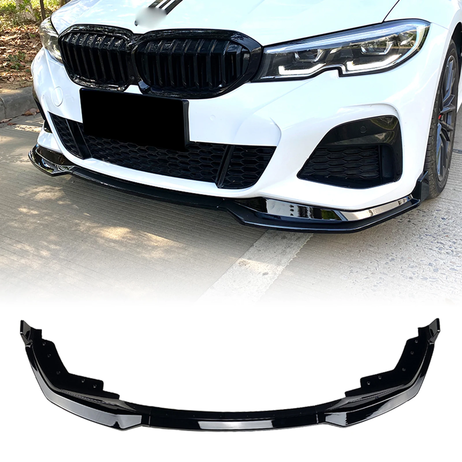 

Front Bumper Spoiler Lip Carbon Fiber Look/Gloss Black Lower Splitter Guard For BMW 3 Series G20 M Pack Sport 2019-22 320i 330i