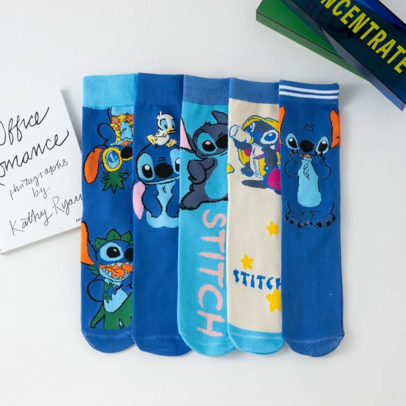 

5 Pairs Cute Disney Stitch Socks Novelty Hip Hop Street Fashion Cartoon Anime Socks for Men Women Funny Casual Long Socks Gifts