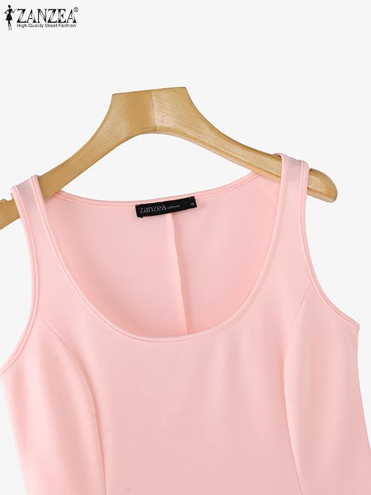 ZANZEA 2025 Abiti longuette tinta unita moda estiva Abito sexy senza maniche con canotta Bretelle per le vacanze Vestito estivo a vita X-line Vestaglie