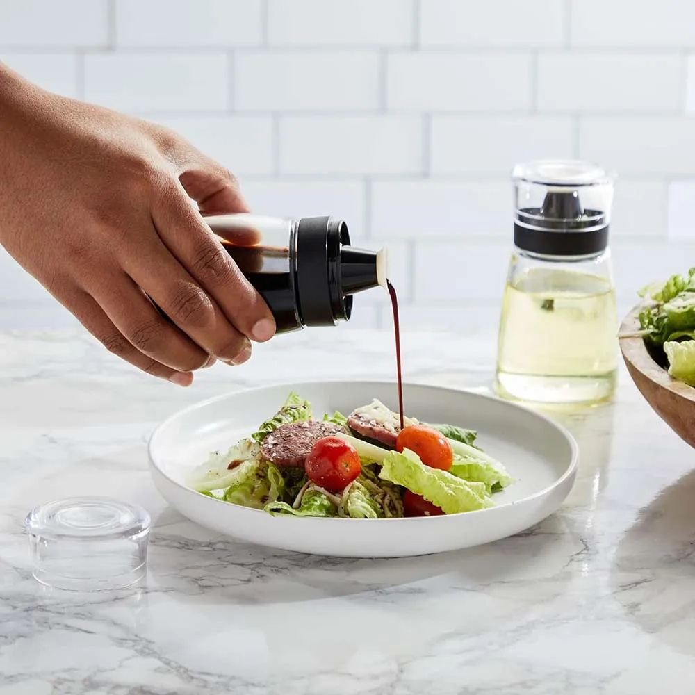 2PC Small Oil and Vinegar Dispenser Set for Kitchen,Glass Cruet Bottles with No Drip Tops for Salad Dressing,Balsamic,Soy Sauce