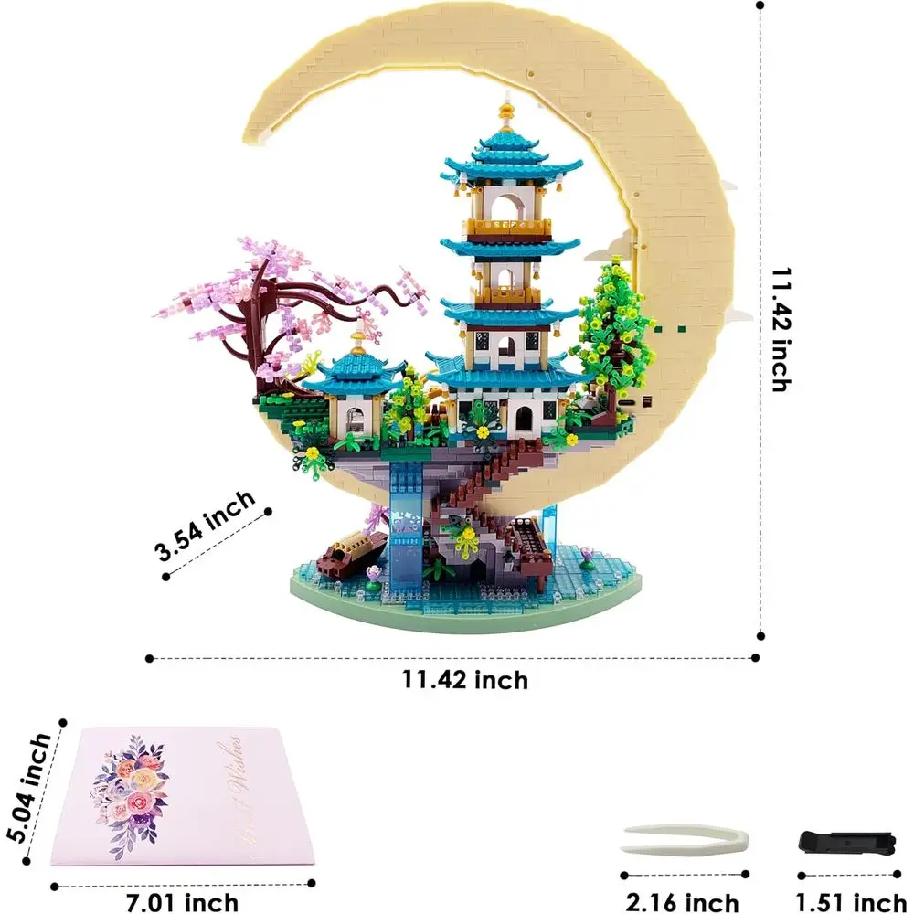 Adults & Teens Cherry Blossom Tree Kit: Moon Palace Architecture, Miniature Japanese Sakura House, Cherry Bonsai Bricks, Ideal C