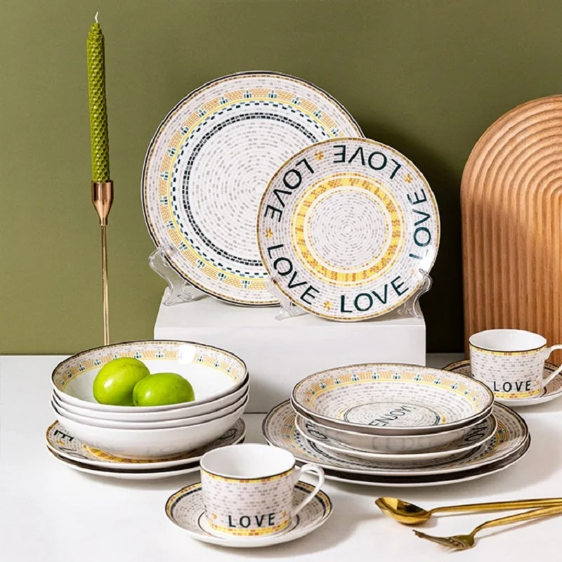 

Western Style Ceramic Dinner Plates Set Soup Porcelain Serving Dish Home Tableware Dinnerware