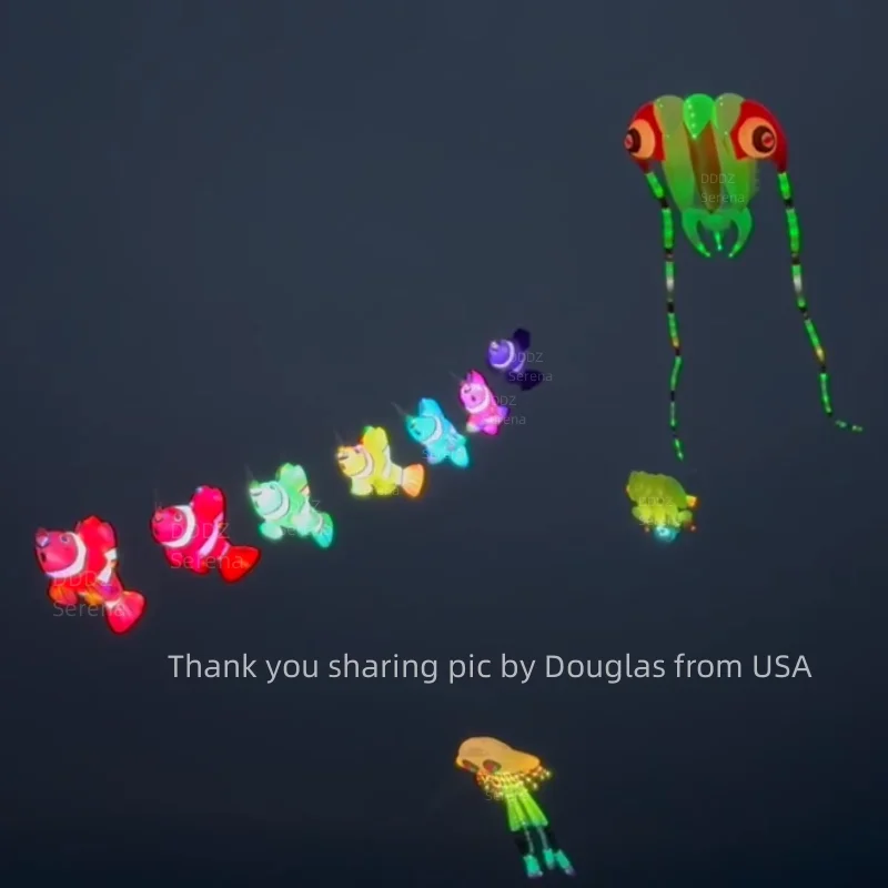 Bündel 2,4 m LED-Clownfisch-Drachen, weich, aufblasbar, im Dunkeln leuchtender Drachen, 40 DRipstop Nylon Line Wäsche mit Batteriekasten DDDZ