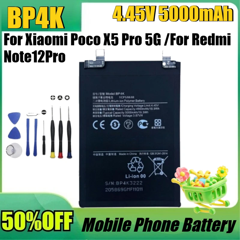 

New BP4K 4.45V 5000mAh High Quality Batteries for Xiaomi Poco X5 Pro 5G /For Redmi Note12Pro Replacement Battery