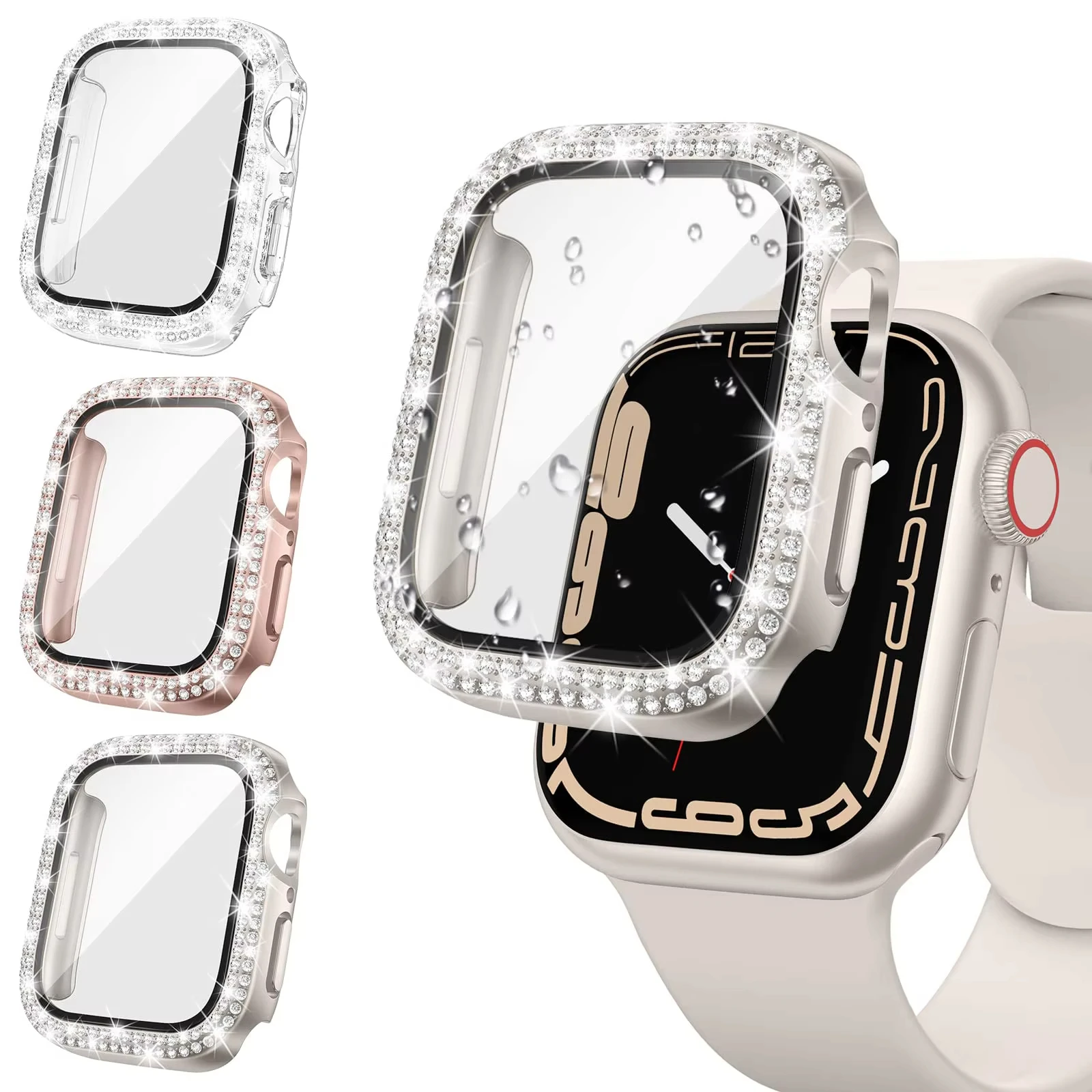 Glass+Diamond Cover For Apple watch case 10 46mm 42mm Bling Crystal PC bumper+Screen Protector case for iWatch Series 10 42/46mm