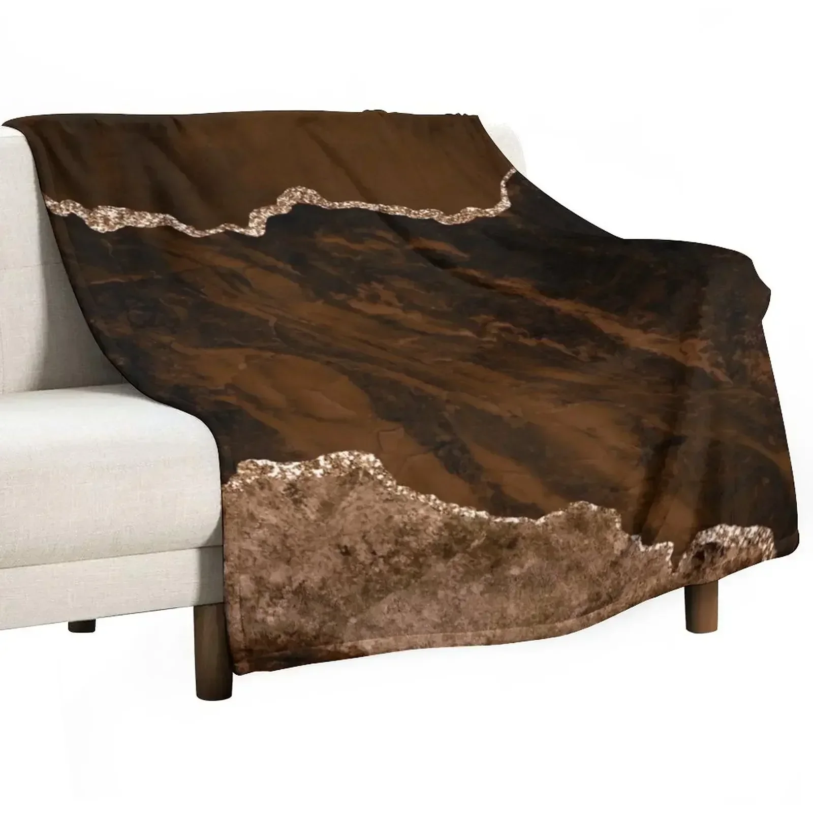 Abstract Brown & Gold Modern Geode Agate Design Throw Blanket Luxury Throw Soft Plaid Blankets