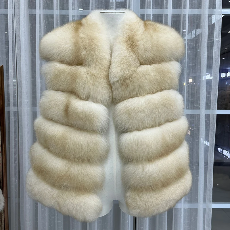 New Fashion Women Winter Real Fox Fur Sleeveless Vest Coat Natural Fur Jackets Female Gilet Waistcoat