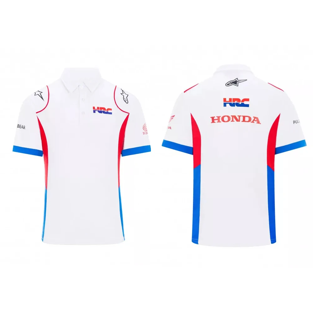 Mens Caltop Sportswear Stripped Short Sleeve Button Up Knit Polo Shirt Official Honda HRC Racing Polo Shirt