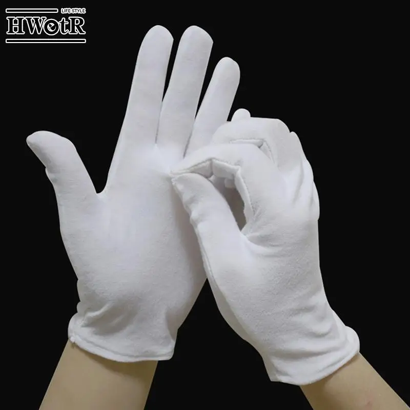 1Pair New Full Finger Men Women Etiquette White Cotton Gloves Waiters/Drivers/Jewelry/Workers Mittens Sweat Absorption Gloves