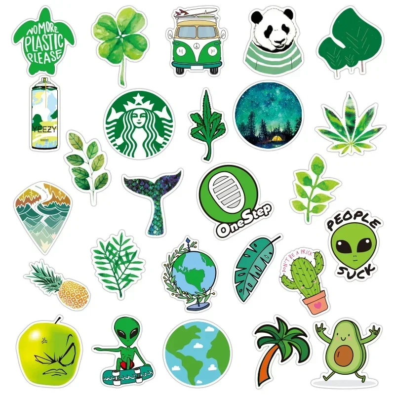 1Set =35PCS Green Small Fresh Cartoon Sticker Trolley Case Notebook Scooter Motorcycle Water Cup Sticker