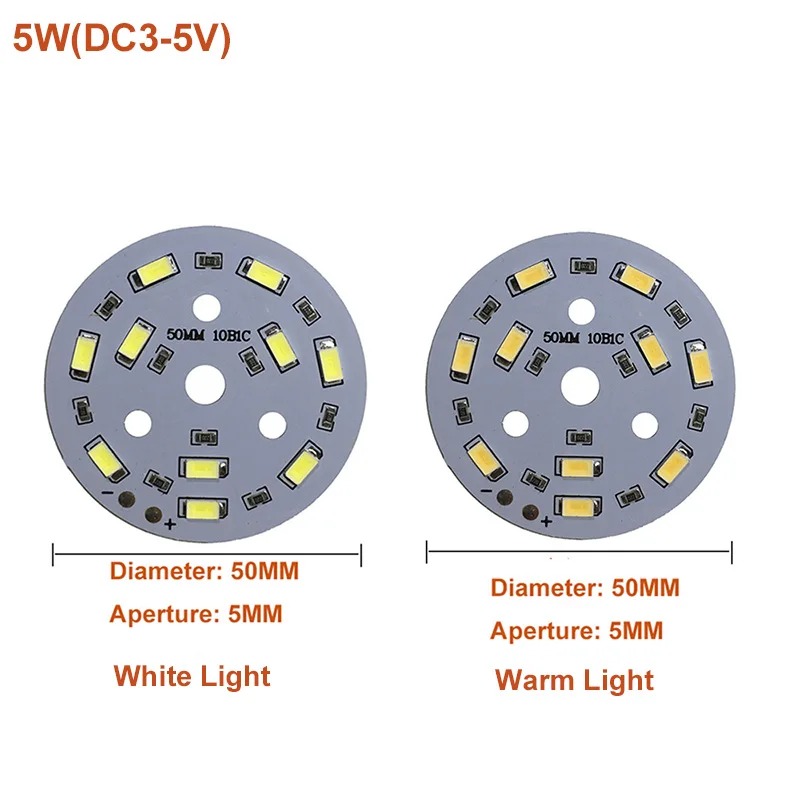 Brightness LED SMD5730 5W DC3-5V Color Lamp Bead Light Board Bulb Round Transformation Light Source Dia 50MM White Warm Light