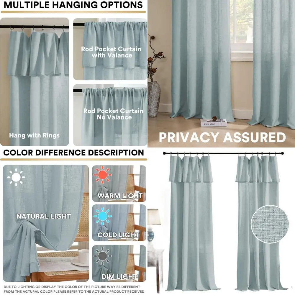 Rideaux de ferme en lin avec cantonnière, 84 longs, bleu nuage, filtrage de la lumière, ensemble de 2 panneaux pour salon, salle à manger et chambre à coucher