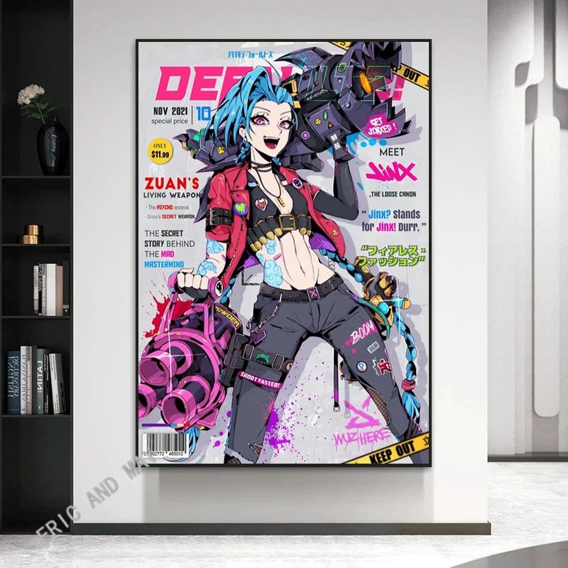 League Anime of Legends Arcane Jinx/Vi Fashion Magazine Cover Canvas Painting Wall Pictures Bedroom Gaming Room Home Decoration