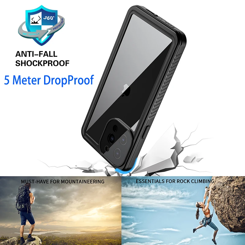Waterproof Case for iPhone, Full Sealed IP68, Diving Swim Cover, 15, 14, 13, 12 Pro Max, Mini 11, XS Max, XR, 7, 8 Plus, 5 SE
