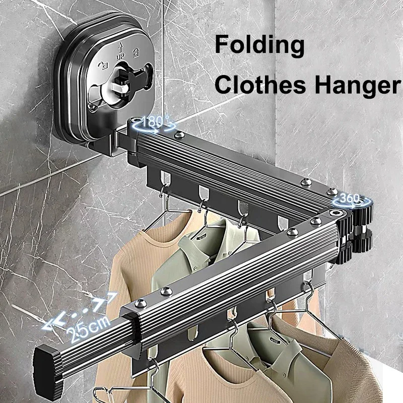 

Folding Clothes Hanger Indoor Retractable Cloth Drying Rack Space Saving Home Laundry Clothesline Wall Mount Clothing Rack